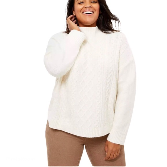 NEW LOFT Plus Cable Front Turtleneck Sweater Ivory Size 20 / 22 - Picture 3 of 13